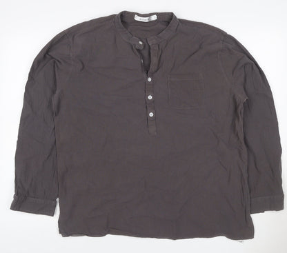 Audate Men’s Brown XL Linen Cotton Henley Long Sleeve Shirt