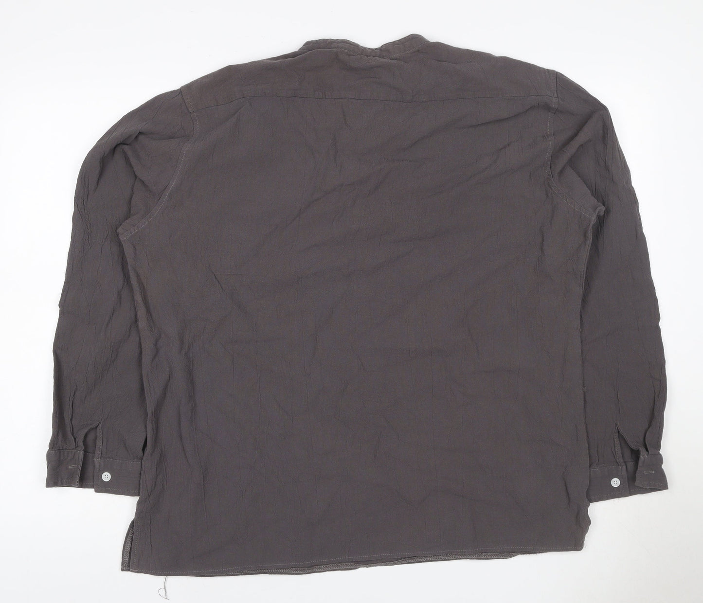 Audate Men’s Brown XL Linen Cotton Henley Long Sleeve Shirt