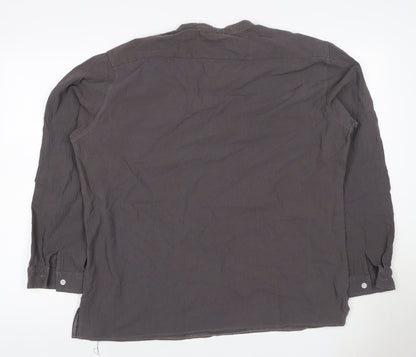 Audate Men’s Brown XL Linen Cotton Henley Long Sleeve Shirt