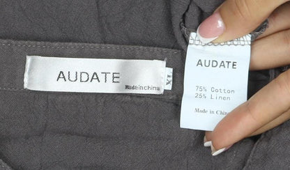 Audate Men’s Brown XL Linen Cotton Henley Long Sleeve Shirt