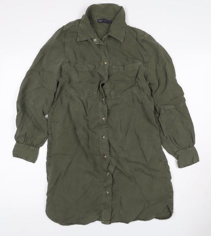 M&S Collection Women Green Size 8 Knee Length Belted Shirt Dress