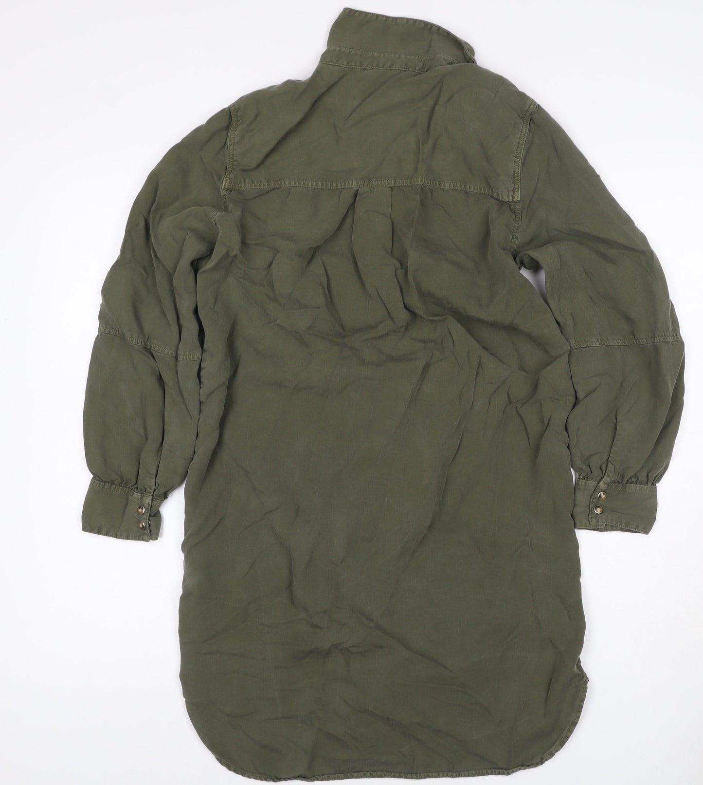 M&S Collection Women Green Size 8 Knee Length Belted Shirt Dress
