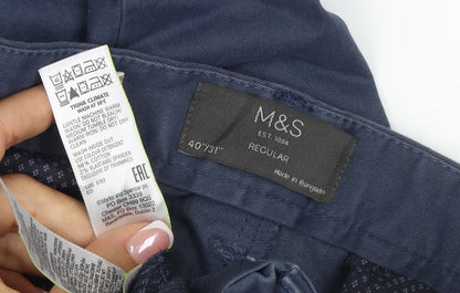 Marks and Spencer Men Blue 40in 31in Regular Straight Chino Trousers