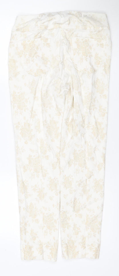Robell Women’s Ivory Floral Stretch Trousers UK 10 Slim Straight Leg