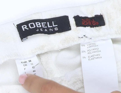 Robell Women’s Ivory Floral Stretch Trousers UK 10 Slim Straight Leg