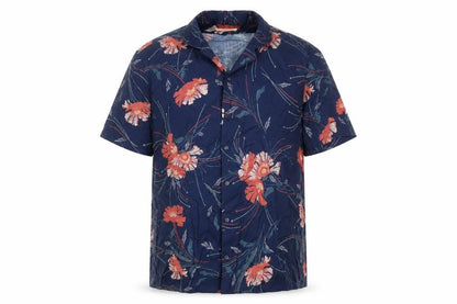 Marks & Spencer Men’s Blue Floral Cotton 2XL Regular Short Sleeve Shirt