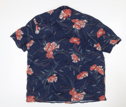 Marks & Spencer Men’s Blue Floral Cotton 2XL Regular Short Sleeve Shirt