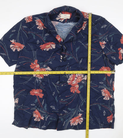 Marks & Spencer Men’s Blue Floral Cotton 2XL Regular Short Sleeve Shirt