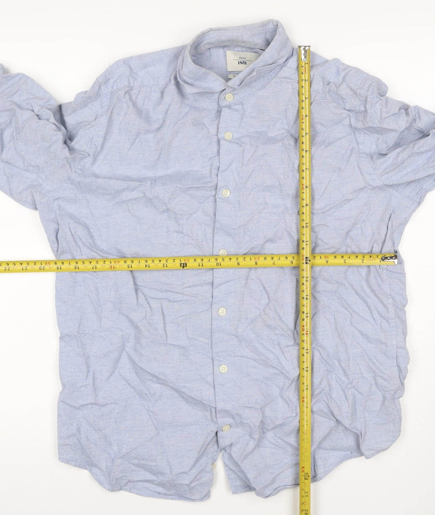 Moss 1851 Men’s Blue 16in Tailored Fit Cotton Long Sleeve Shirt