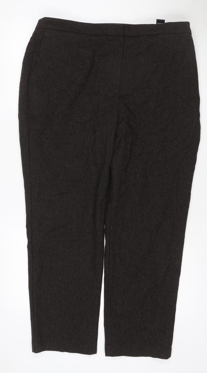 M&S Women’s Brown Herringbone Wool Blend Straight Dress Trousers UK 18 Short