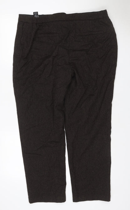 M&S Women’s Brown Herringbone Wool Blend Straight Dress Trousers UK 18 Short