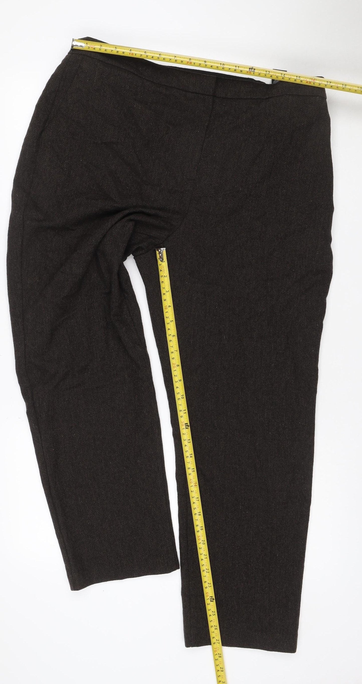 M&S Women’s Brown Herringbone Wool Blend Straight Dress Trousers UK 18 Short