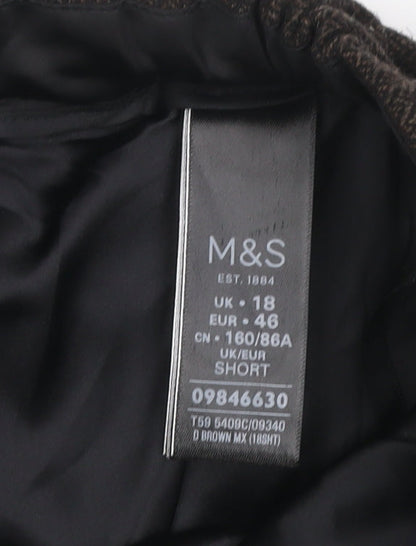 M&S Women’s Brown Herringbone Wool Blend Straight Dress Trousers UK 18 Short