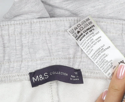 Marks and Spencer Women Grey Size 12 Cotton Jogger Sweatpants