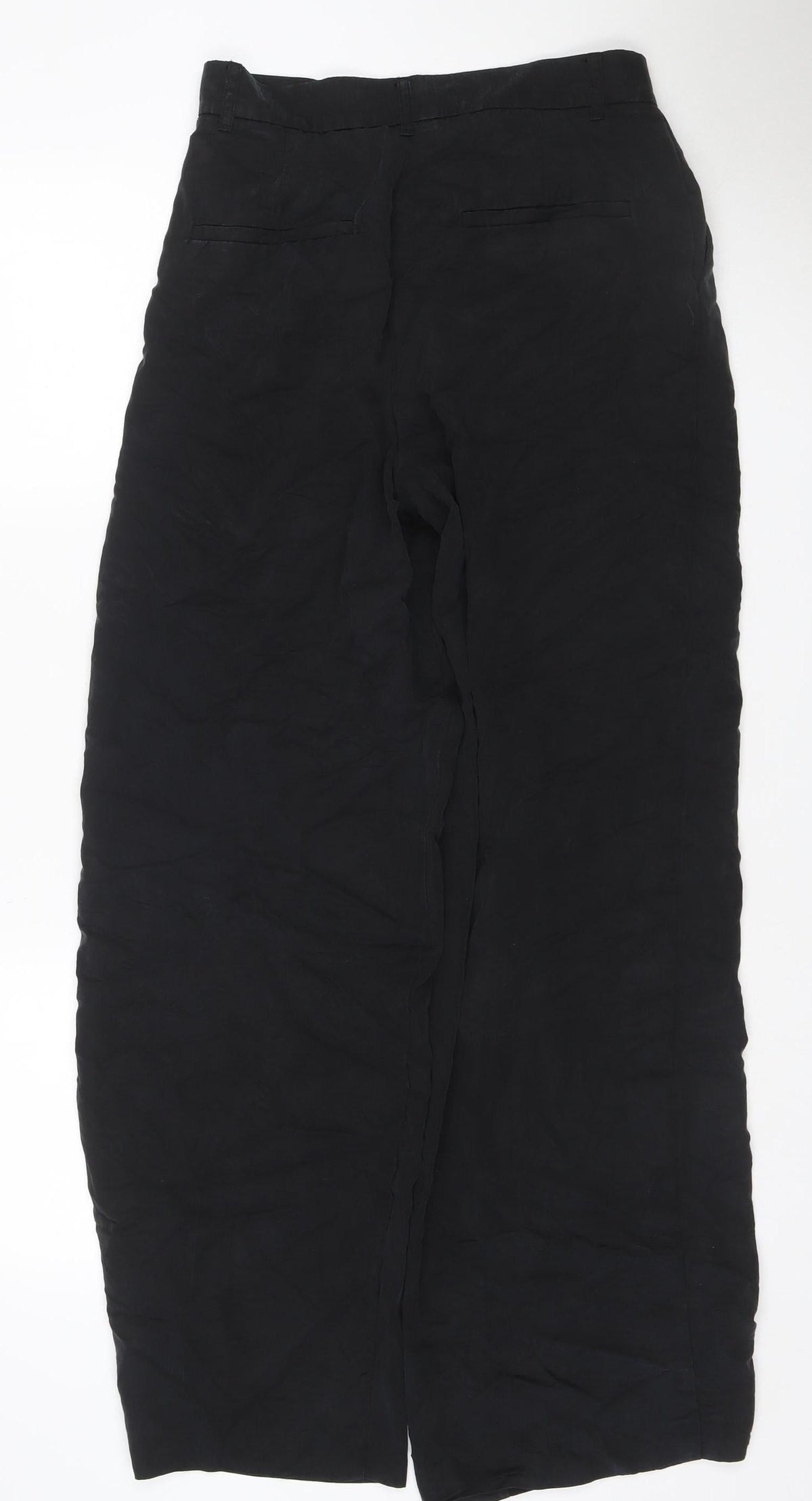 Zara Women Black M Wide-Leg Smart Trousers Button Zip Pockets