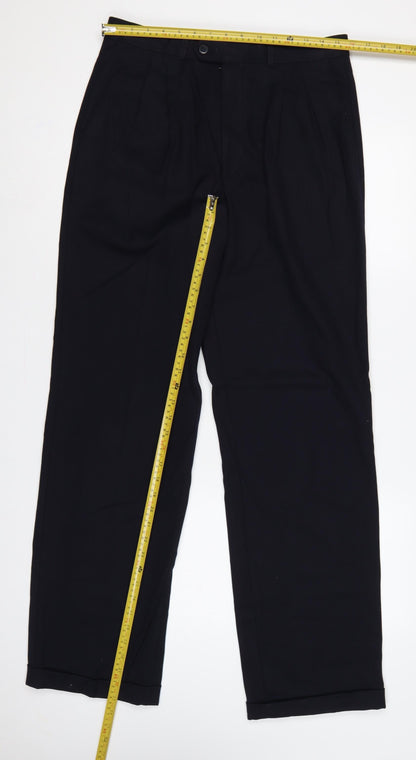Jaeger Men’s Black 48L Pure Wool Straight Dress Trousers
