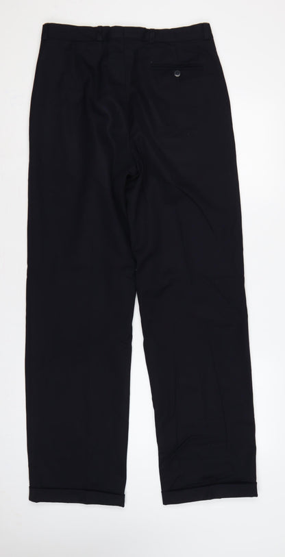 Jaeger Men’s Black 48L Pure Wool Straight Dress Trousers