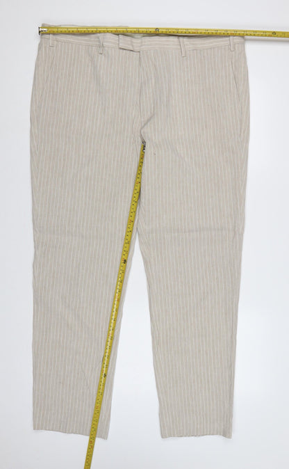 Marks & Spencer Men's Beige 42in Linen Stripe Tailored Dress Trousers