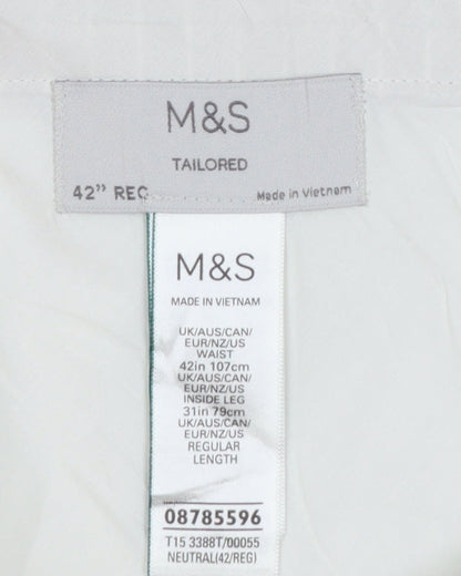 Marks & Spencer Men's Beige 42in Linen Stripe Tailored Dress Trousers