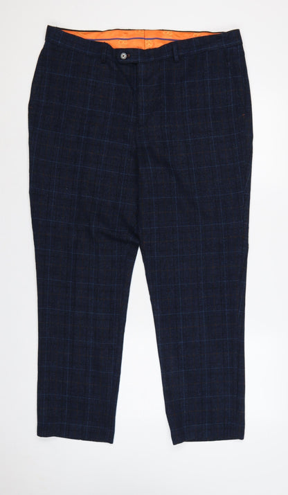 House of Cavani Men's Blue Check 40R Dress Trousers Formal Lined