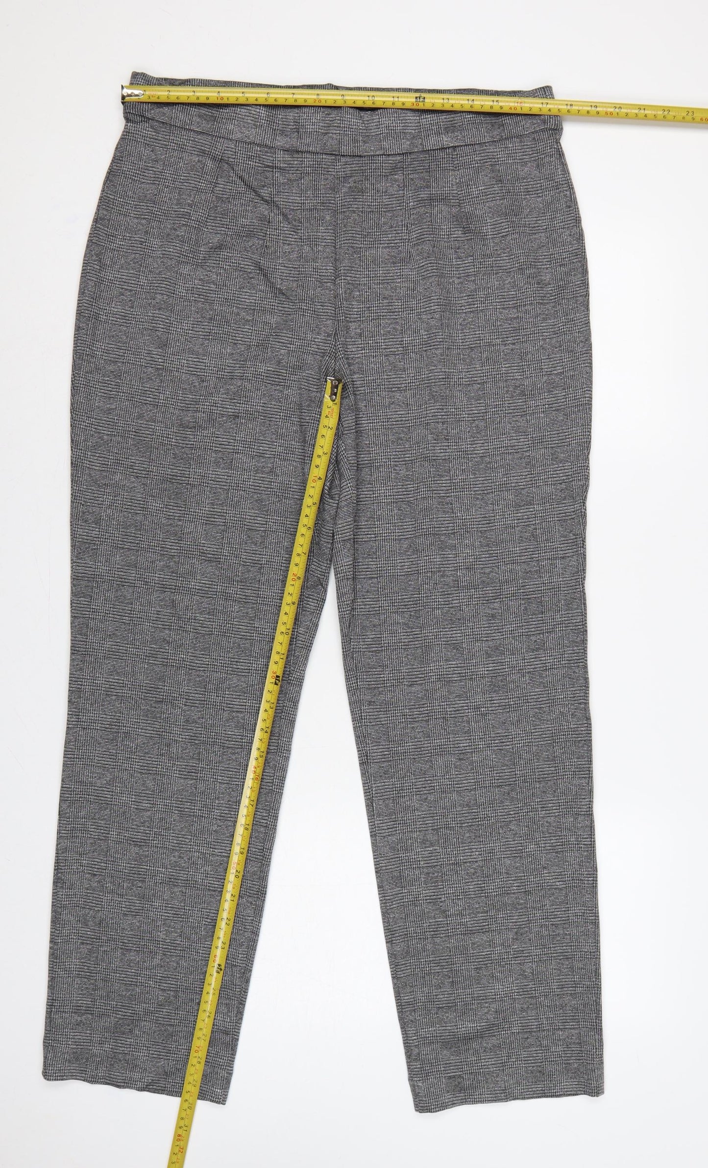 M&S Women’s Grey Check Tapered Stretch Trousers UK 16 Regular