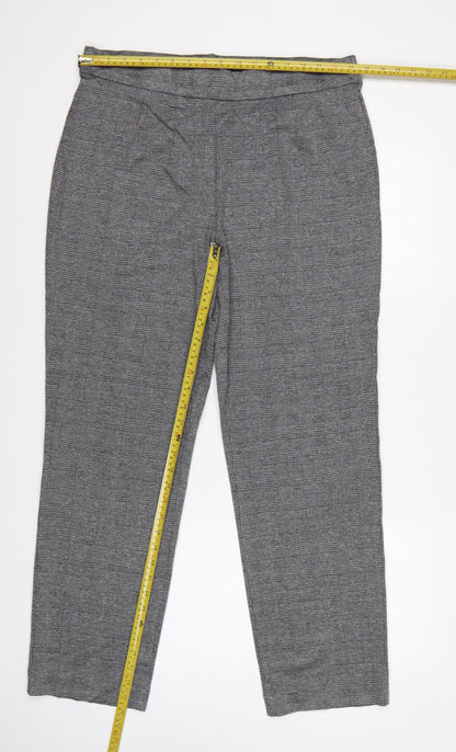 M&S Women’s Grey Check Tapered Stretch Trousers UK 16 Regular