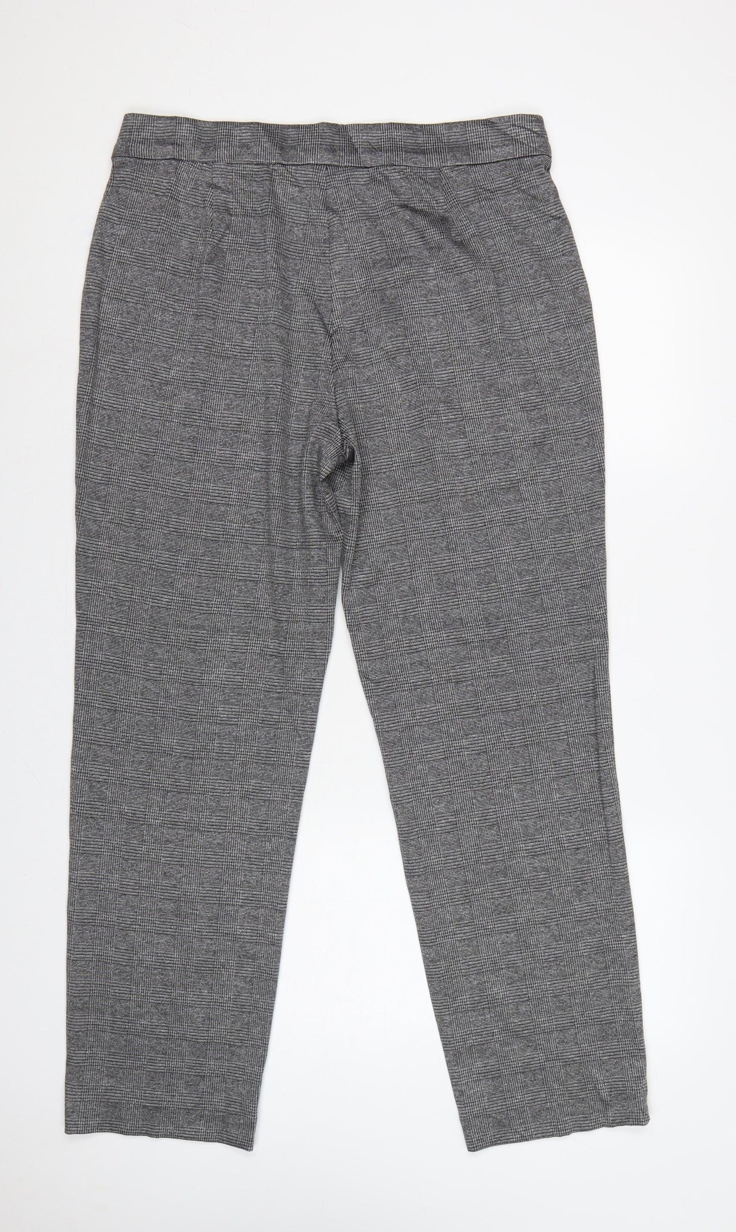 M&S Women’s Grey Check Tapered Stretch Trousers UK 16 Regular