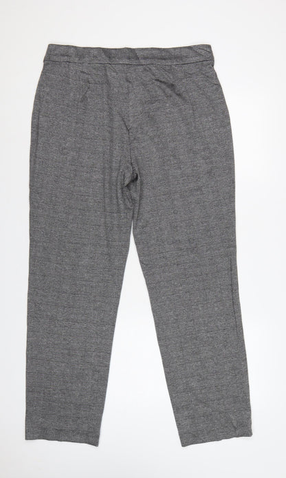 M&S Women’s Grey Check Tapered Stretch Trousers UK 16 Regular