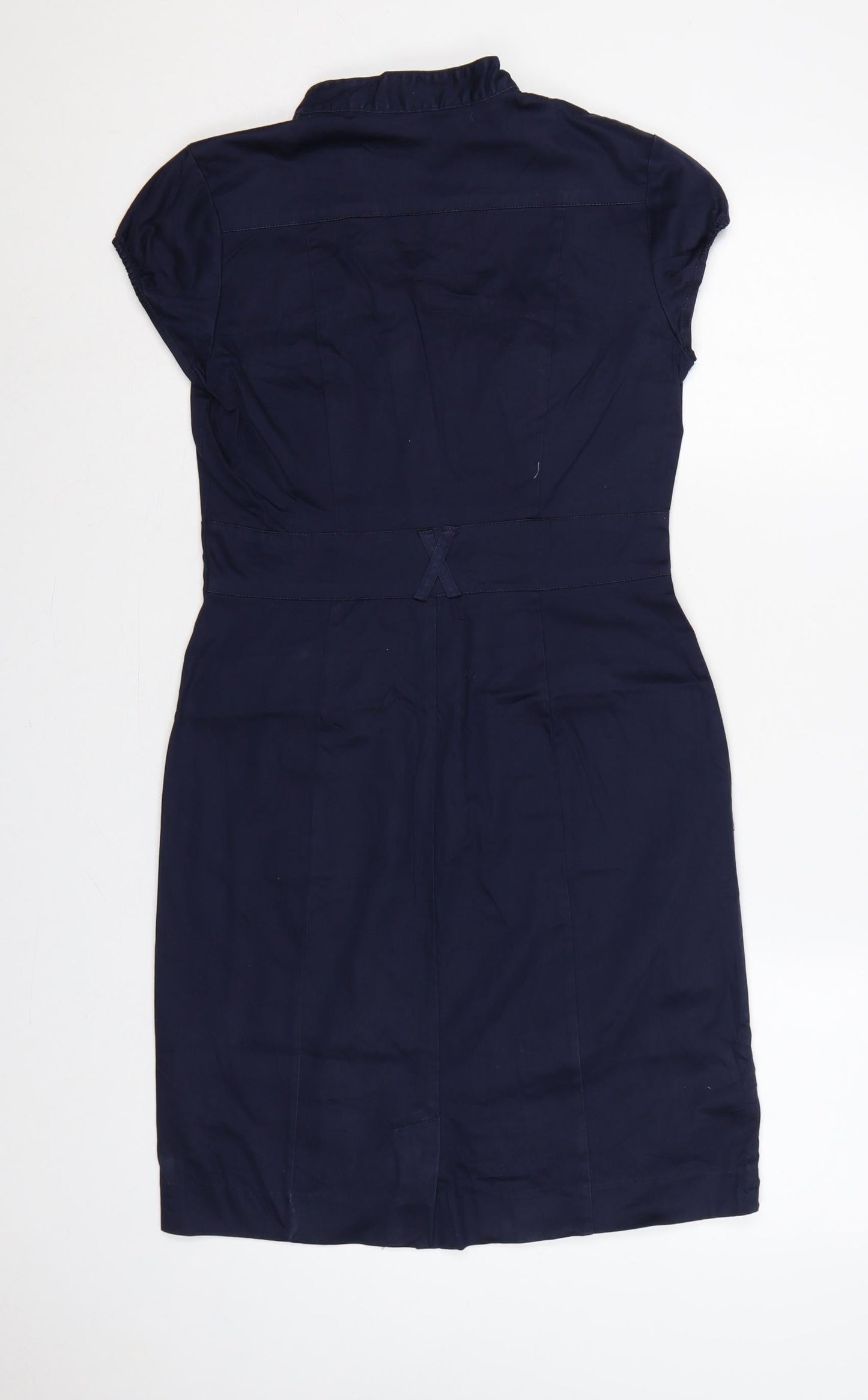 H&M Women Blue UK 8 Knee Length Shirt Dress Utility Button Cotton