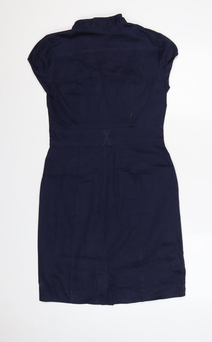 H&M Women Blue UK 8 Knee Length Shirt Dress Utility Button Cotton