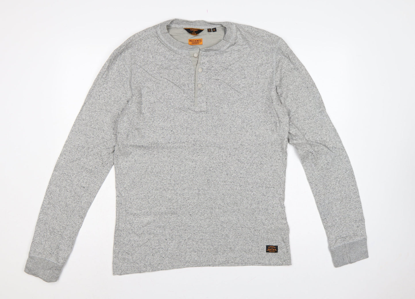 Superdry Men's Grey M Long Sleeve Henley T-Shirt Machined Goods