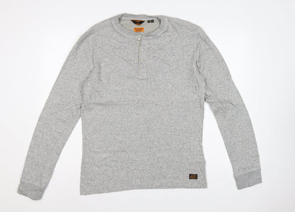 Superdry Men's Grey M Long Sleeve Henley T-Shirt Machined Goods