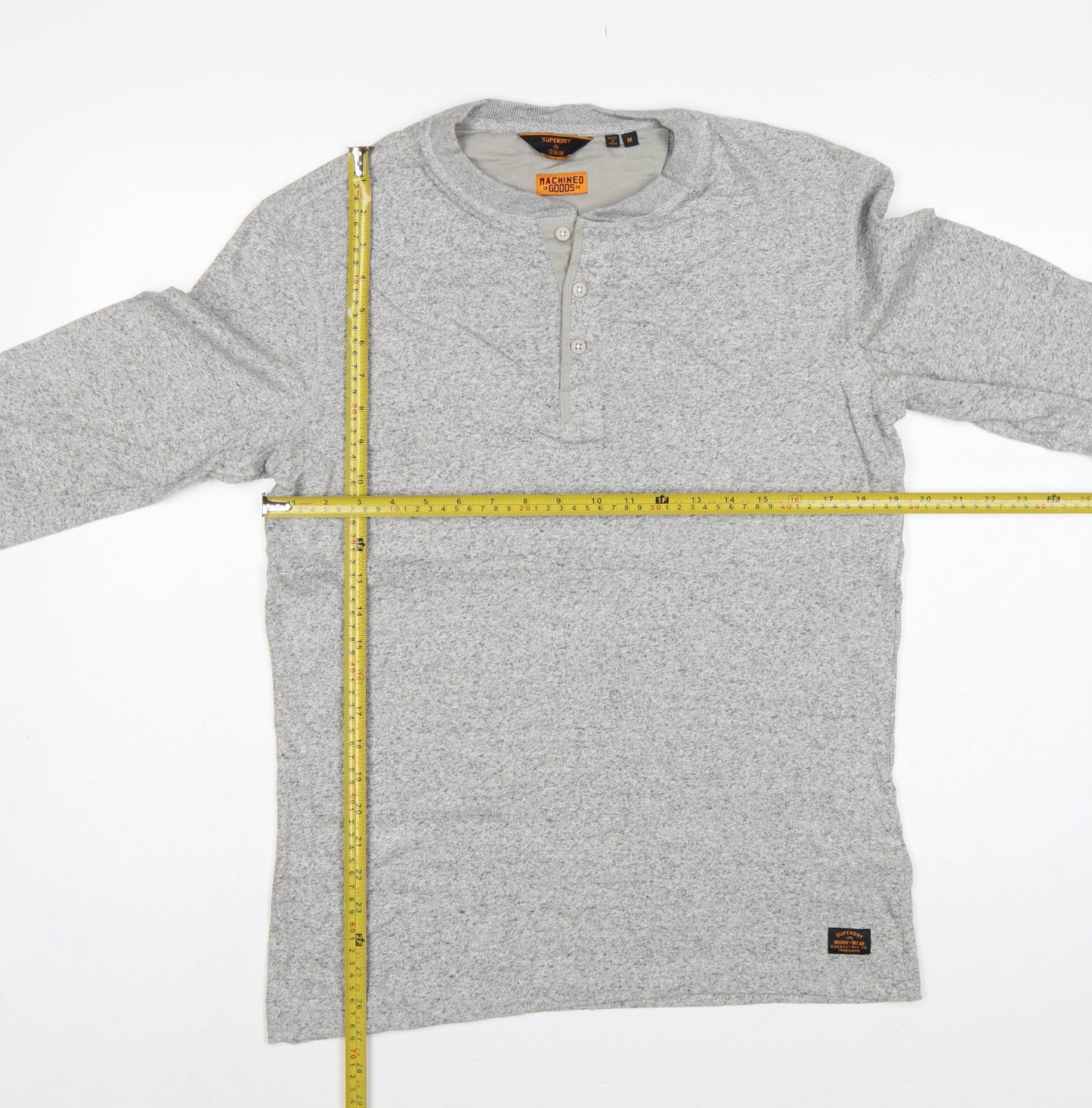 Superdry Men's Grey M Long Sleeve Henley T-Shirt Machined Goods