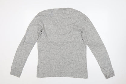 Superdry Men's Grey M Long Sleeve Henley T-Shirt Machined Goods