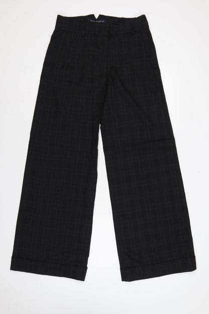 French Connection Women Black Check Wide-Leg Dress Trousers UK 10