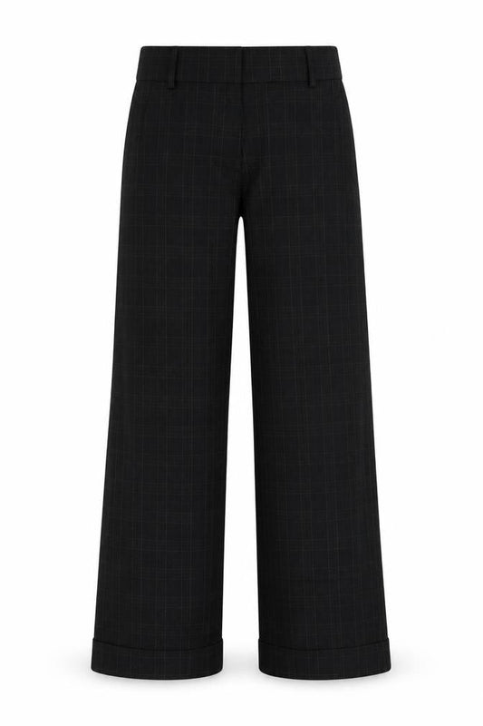 French Connection Women Black Check Wide-Leg Dress Trousers UK 10