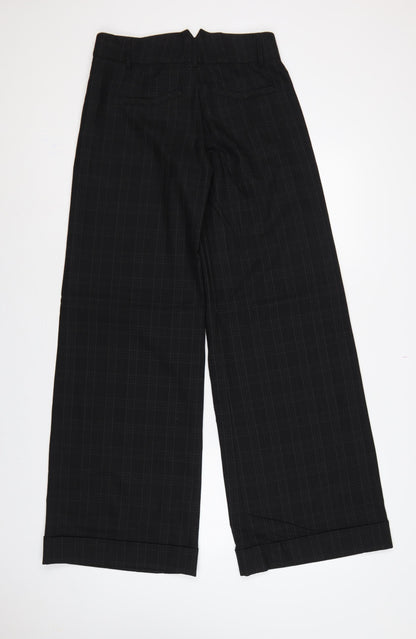 French Connection Women Black Check Wide-Leg Dress Trousers UK 10