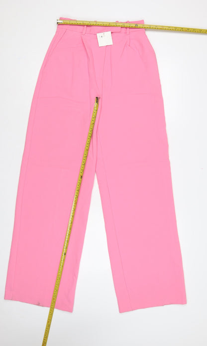 Zara Women Pink XS High Rise Wide Leg Pleated Dress Trousers