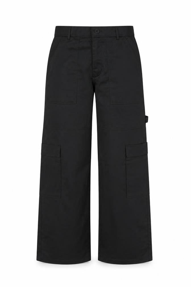 Zara Women Black M Cargo Straight Leg High Rise Trousers Pockets