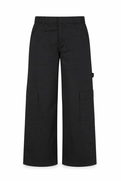 Zara Women Black M Cargo Straight Leg High Rise Trousers Pockets