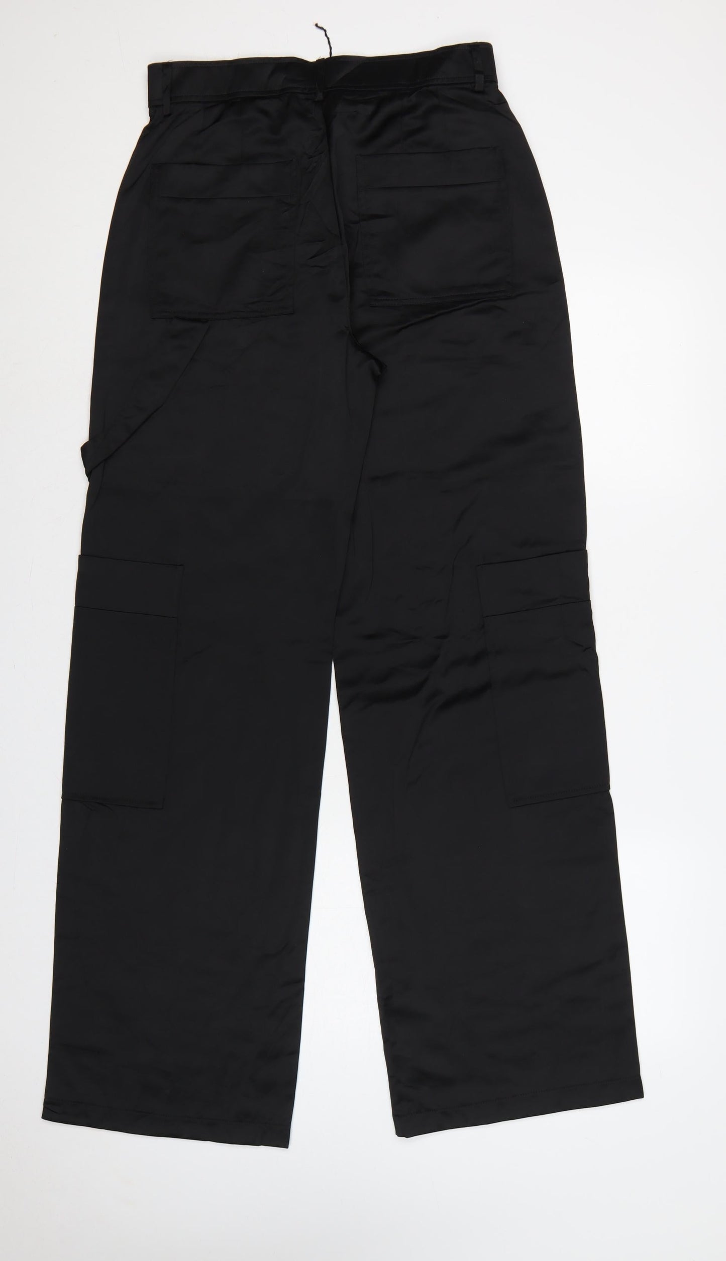 Zara Women Black M Cargo Straight Leg High Rise Trousers Pockets