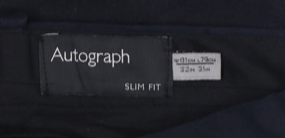 Marks & Spencer Autograph Men's Navy 32in Slim Fit Trousers 31in Leg
