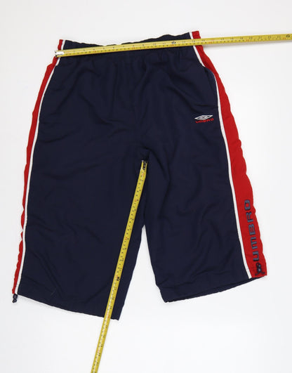 Umbro Men’s Blue M Sweat Sports Shorts Red Side Stripes