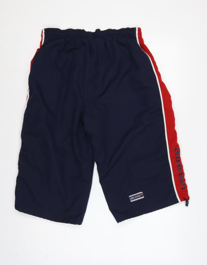 Umbro Men’s Blue M Sweat Sports Shorts Red Side Stripes
