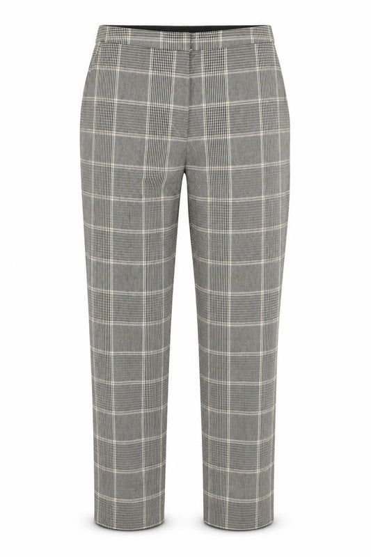 H&M Women Grey Check Tapered Dress Trousers UK 8 Stretch Pockets