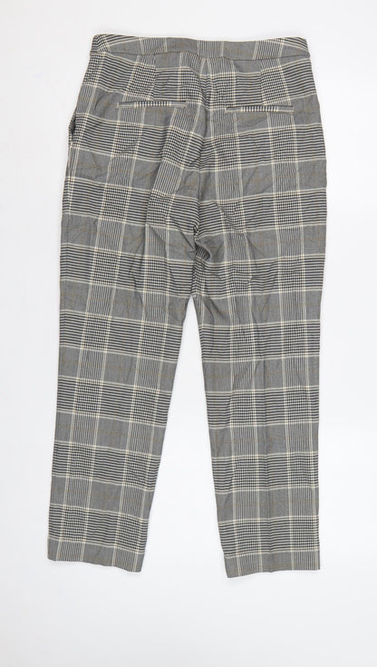 H&M Women Grey Check Tapered Dress Trousers UK 8 Stretch Pockets