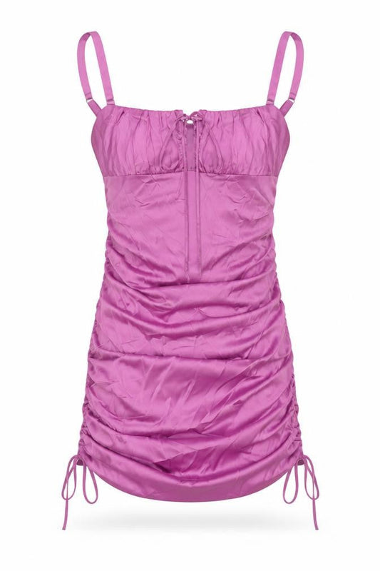 Oh Polly Women Purple UK 8 Bodycon Short Ruched Satin Party Dress