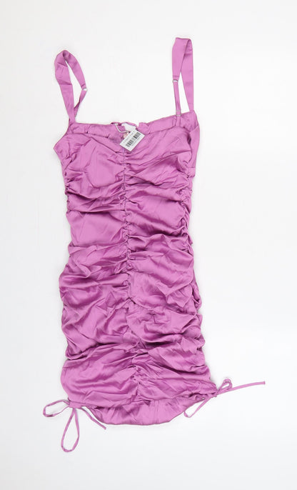 Oh Polly Women Purple UK 8 Bodycon Short Ruched Satin Party Dress