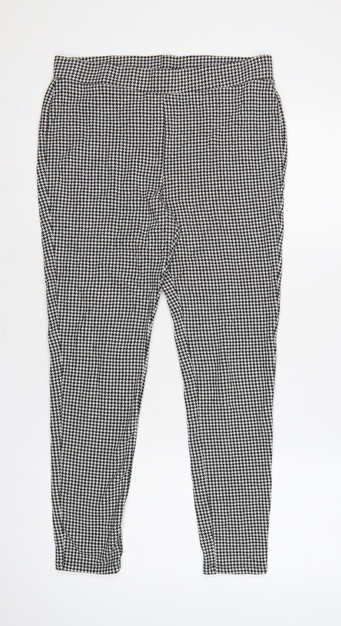 M&S Women Black White Houndstooth Stretch Leggings UK 14