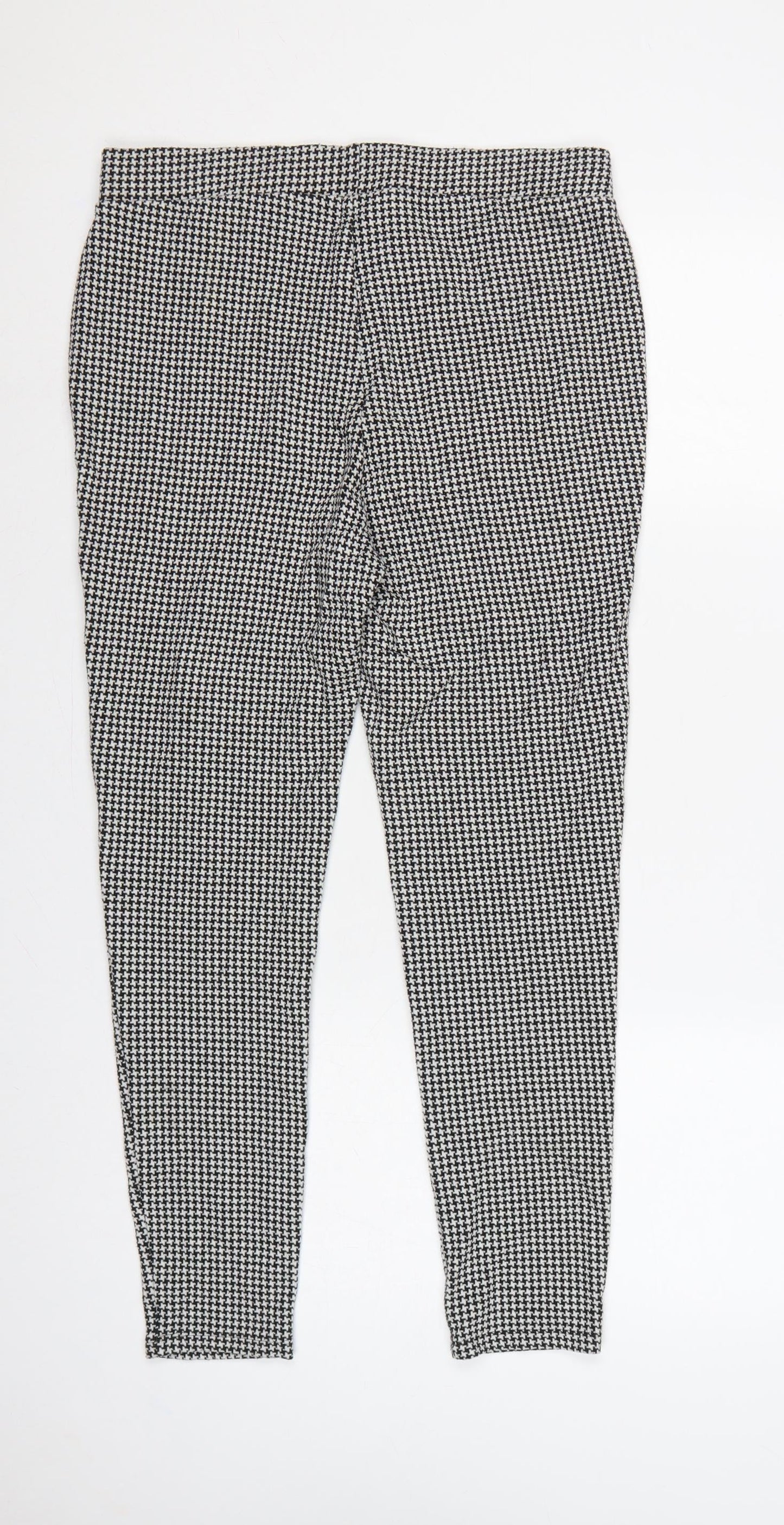 M&S Women Black White Houndstooth Stretch Leggings UK 14